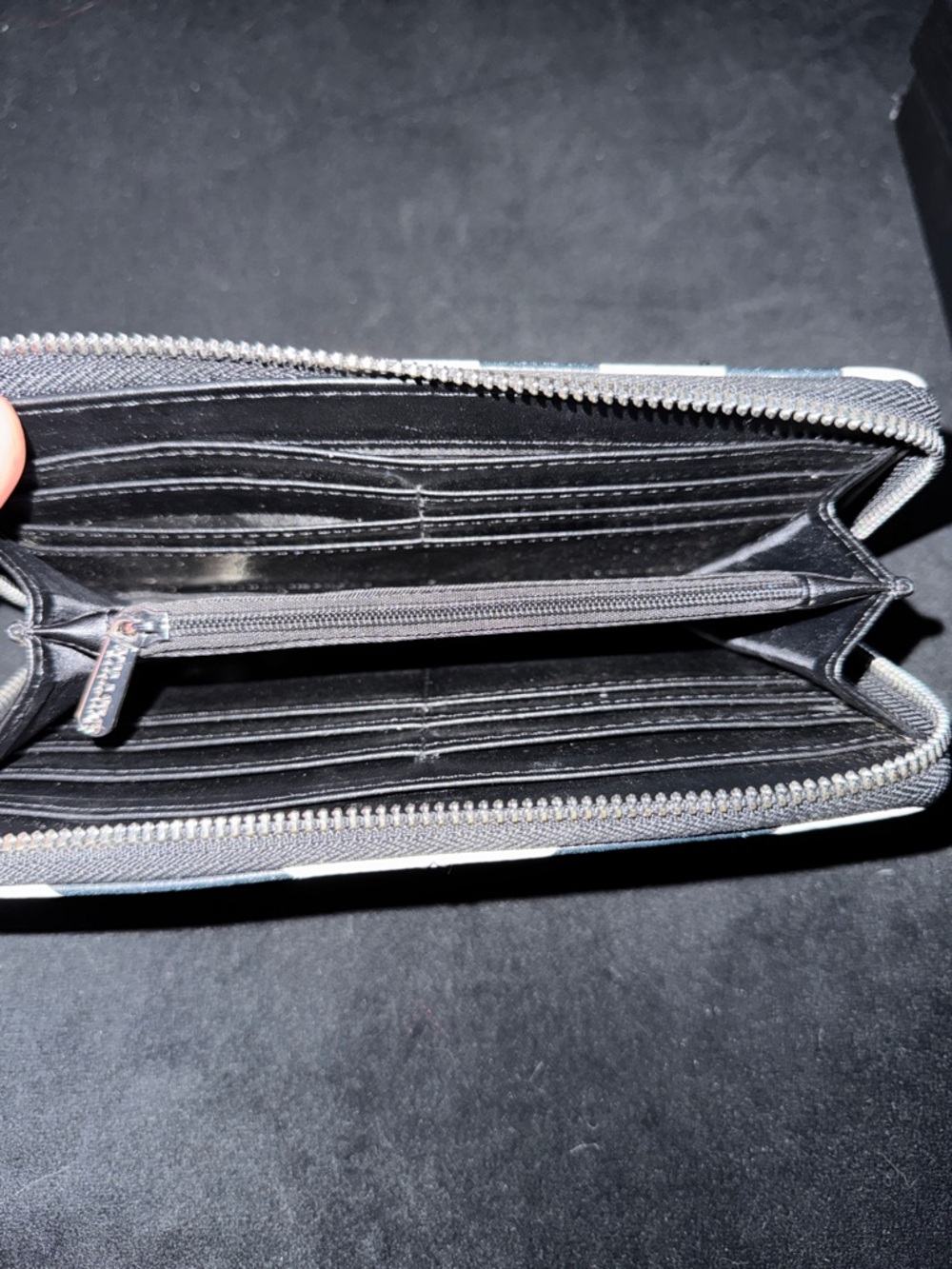 Killstar Black and White Striped Zip-Around Wallet with Bat Emblem - Picture 3 of 3